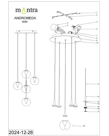 ANDROMEDA * LÁMPARA 5L- BASE REDONDO ORO - 8941(X2)+8938+8939+8940